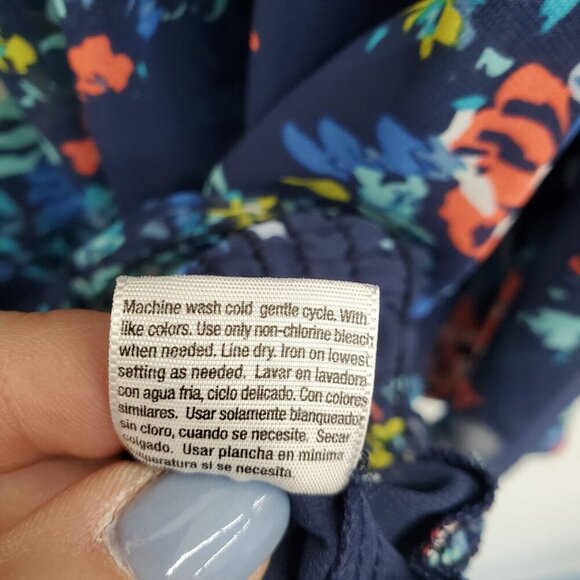 A.n.a Womens Floral Print Sheer Blouse Top Plus Size 2X Blue 3/4 Sleeve‎ V-Neck - Picture 12 of 14